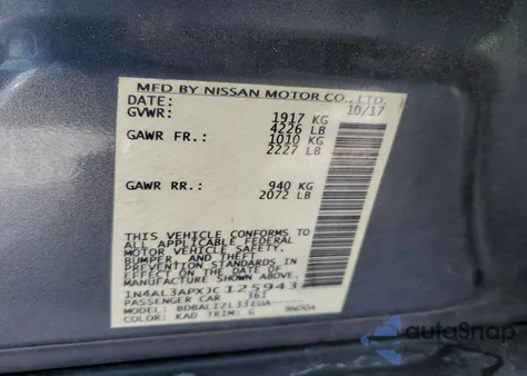 2018 Nissan Altima 2.5 z USA, uszkodzony, nr VIN 1N4AL3APXJC125943